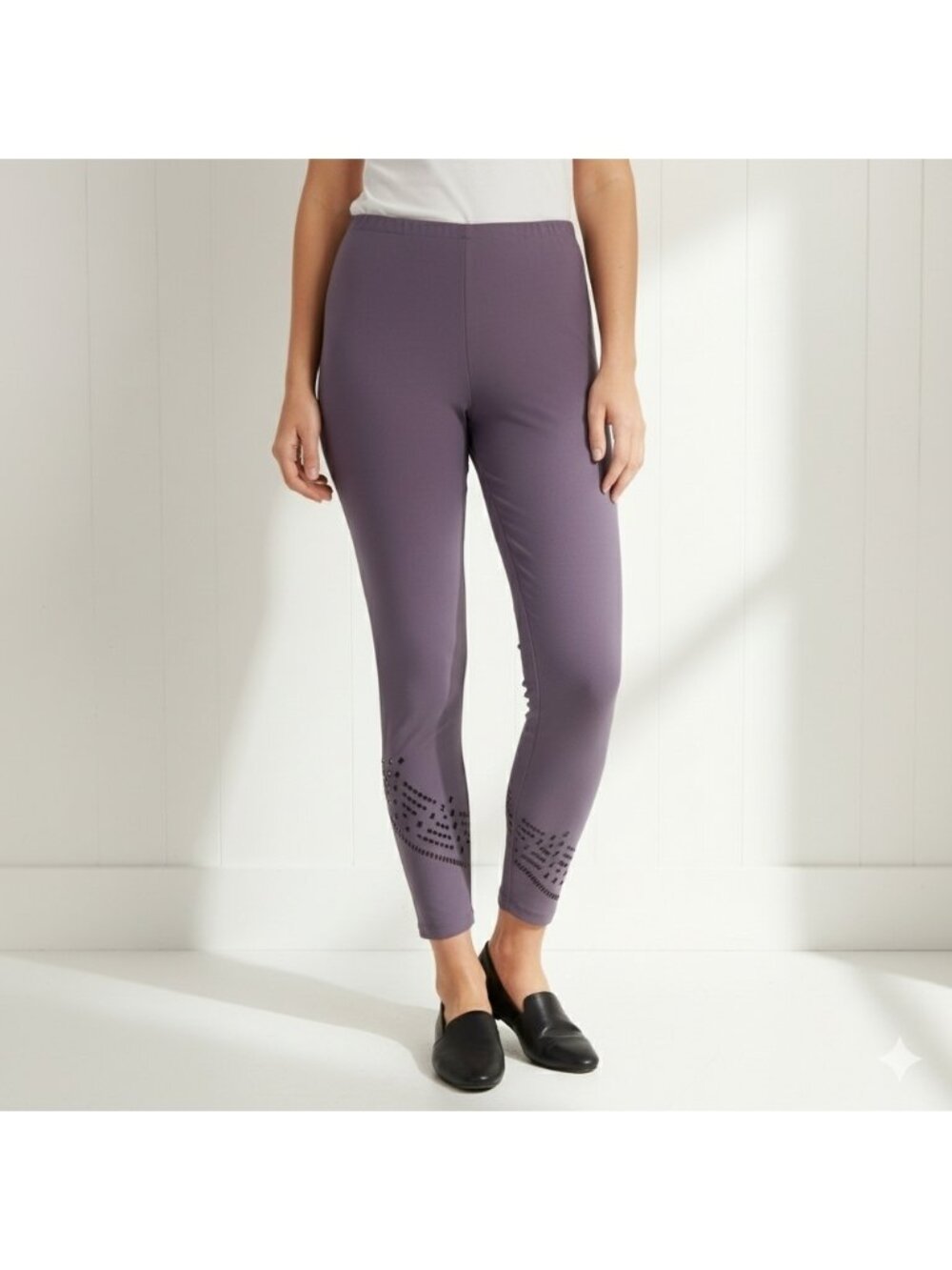 Sympli Deco Capri Pants Womens Size 6 Slim Leg Purple High Rise Stretch Pull On